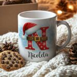 Cană Personalizată Monogramă Crăciun Inițială și Nume