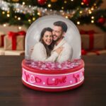 Glob Foto Roz cu LED și Inimioare Personalizat cu 2 Poze