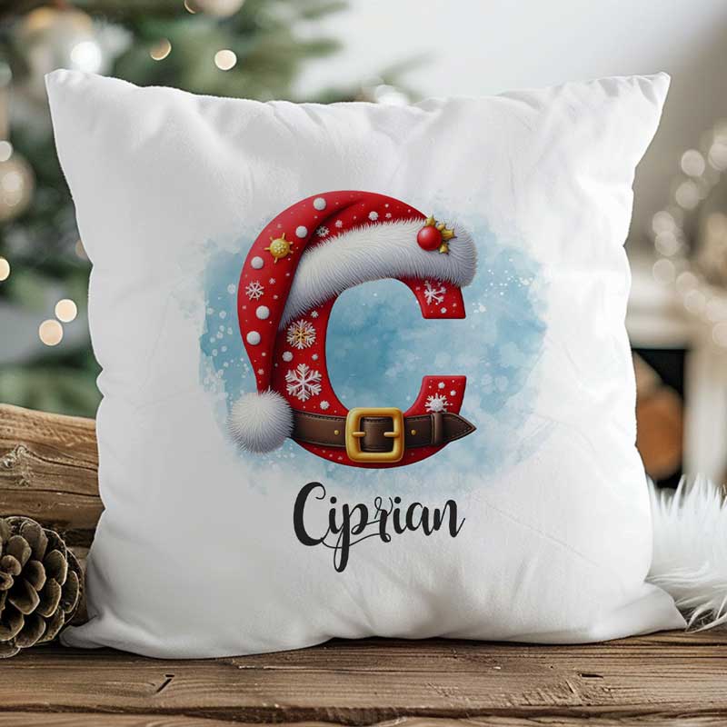 Pernă Personalizată Monogramă Crăciun Inițială și Nume