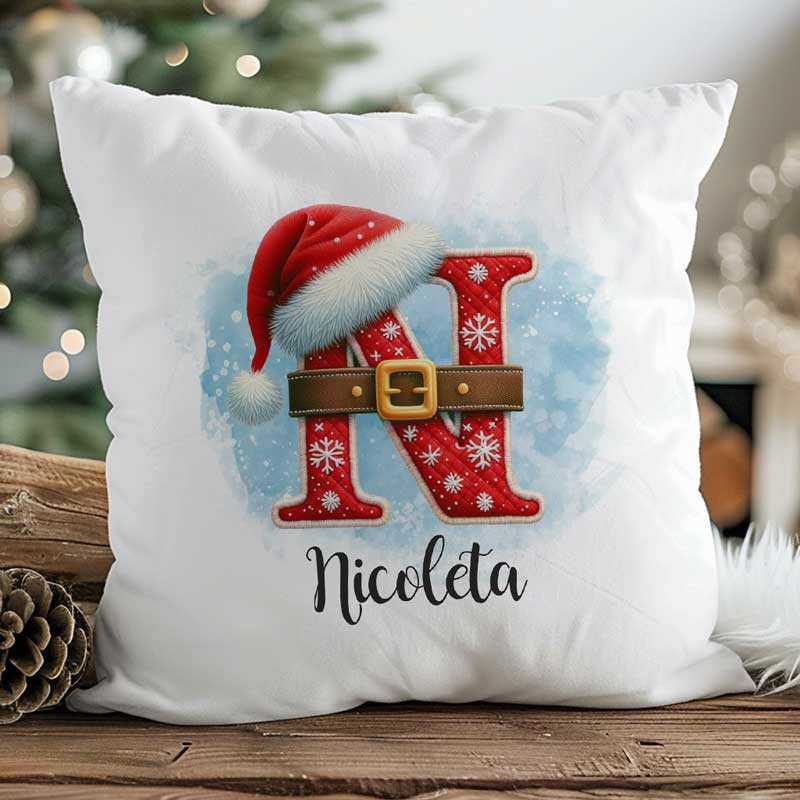 Pernă Personalizată Monogramă Crăciun Inițială și Nume