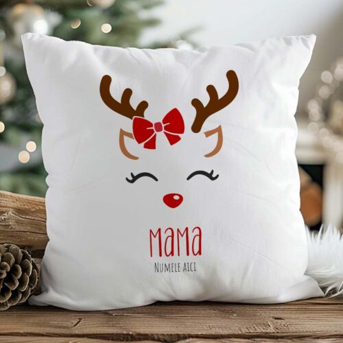 Pernă de Crăciun Ren Cu Nume pentru Mama