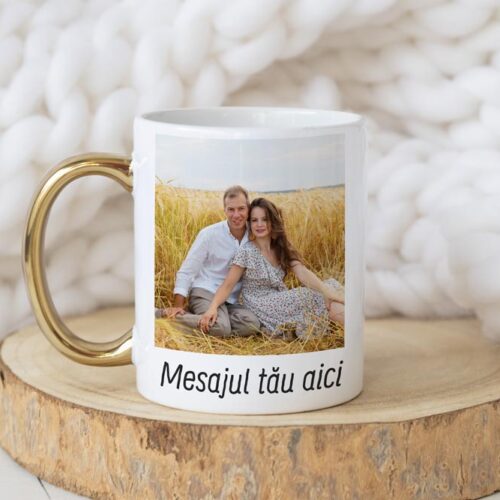 Cană Personalizată cu toartă aurie