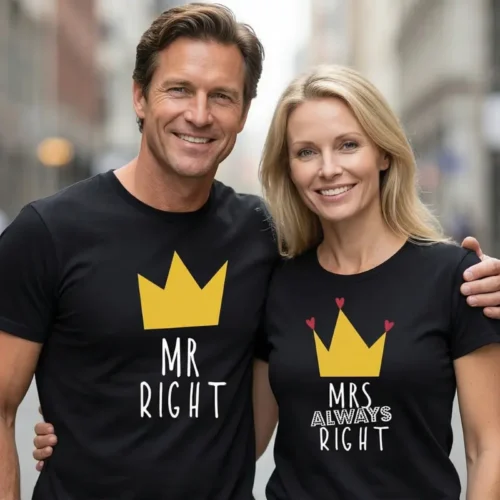 Set Tricouri Cuplu Personalizate Mr Right Mrs Always Right
