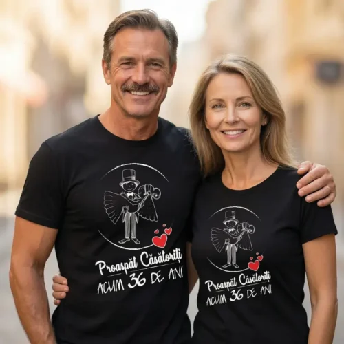 Set Tricouri Cuplu Personalizate – Proaspat Casatoriti acum 36 ani