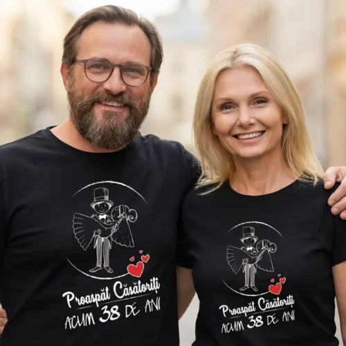 Set Tricouri Cuplu Personalizate – Proaspat Casatoriti acum 38 ani