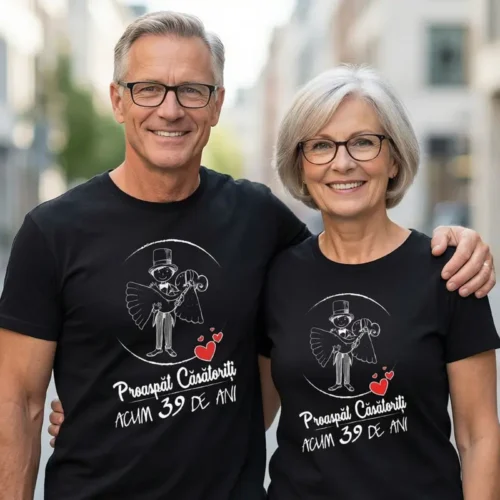 Set Tricouri Cuplu Personalizate – Proaspat Casatoriti acum 39 ani