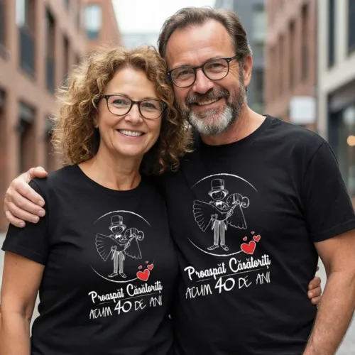 Set Tricouri Cuplu Personalizate – Proaspat Casatoriti acum 40 ani