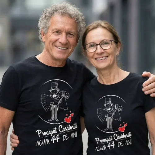 Set Tricouri Cuplu Personalizate – Proaspat Casatoriti acum 44 ani