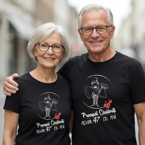 Set Tricouri Cuplu Personalizate – Proaspat Casatoriti acum 47 ani