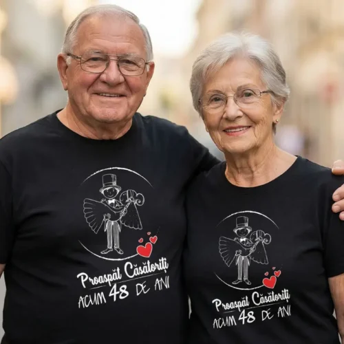 Set Tricouri Cuplu Personalizate – Proaspat Casatoriti acum 48 ani