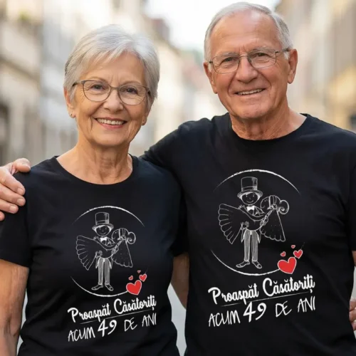 Set Tricouri Cuplu Personalizate – Proaspat Casatoriti acum 49 ani