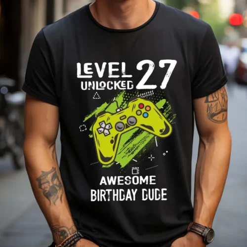 Tricou Personalizat Level 27 Unlocked Awesome Birthday Dude