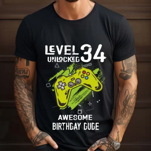 Tricou Personalizat Level 34 Unlocked Awesome Birthday Dude