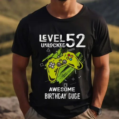 Tricou Personalizat Level 52 Unlocked Awesome Birthday Dude