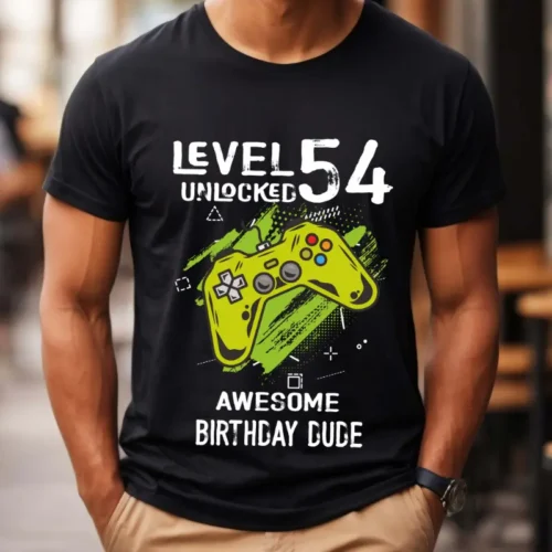 Tricou Personalizat Level 54 Unlocked Awesome Birthday Dude
