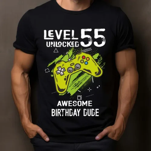Tricou Personalizat Level 55 Unlocked Awesome Birthday Dude