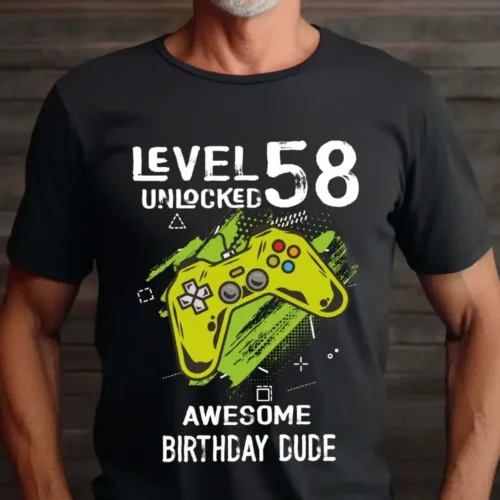 Tricou Personalizat Level 58 Unlocked Awesome Birthday Dude