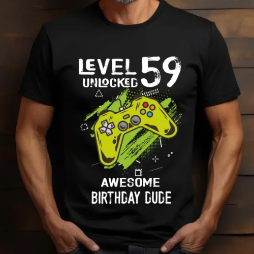 Tricou Personalizat Level 59 Unlocked Awesome Birthday Dude