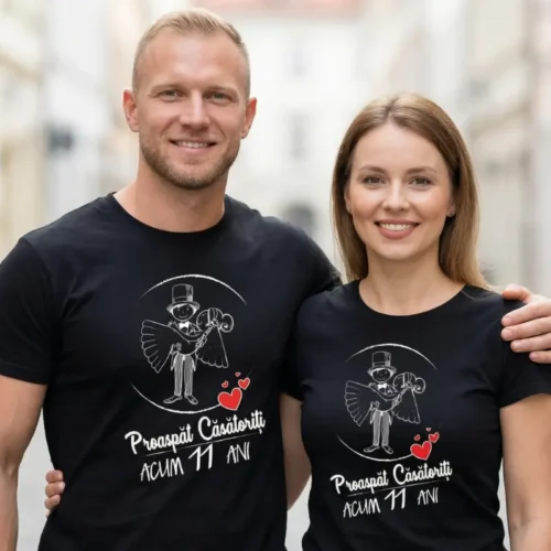 Set Tricouri Cuplu Personalizate – Proaspat Casatoriti acum 11 ani