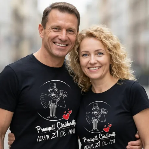 Set Tricouri Cuplu Personalizate – Proaspat Casatoriti acum 20 ani