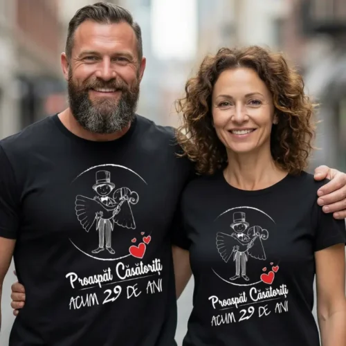 Set Tricouri Cuplu Personalizate – Proaspat Casatoriti acum 29 ani