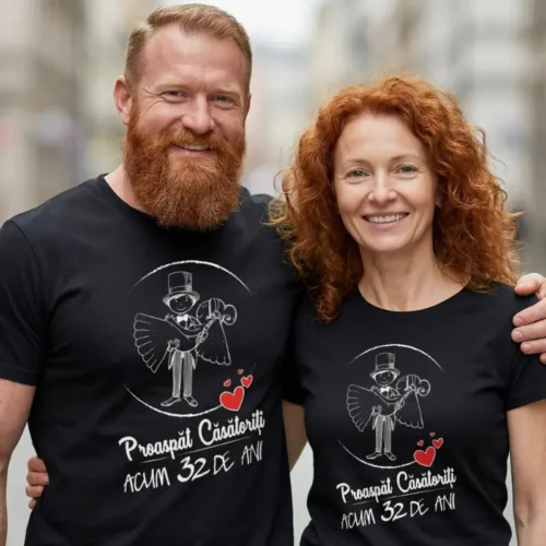 Set Tricouri Cuplu Personalizate – Proaspat Casatoriti acum 32 ani