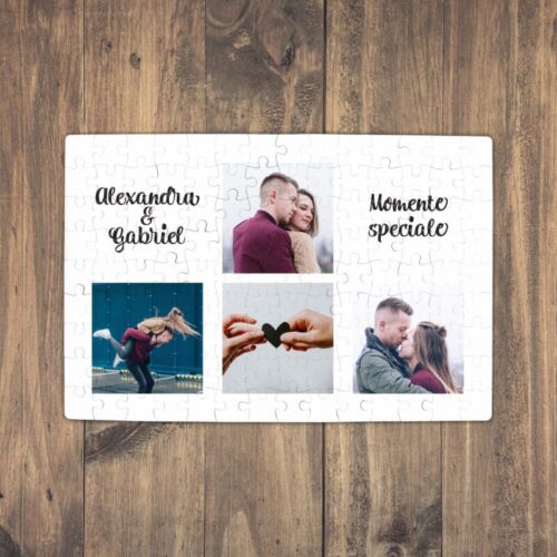 Puzzle Personalizat Magnetic - 96 de piese 20x28 cm 4 poze cu text PZ09