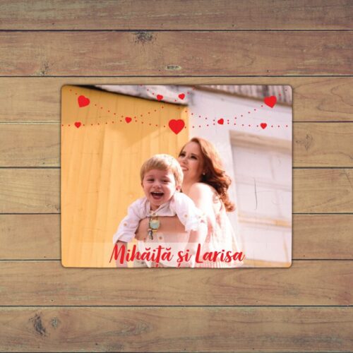 Puzzle Personalizat pentru copii - 30 de piese 19x24 cm o poza cu inimioare si text PZ021