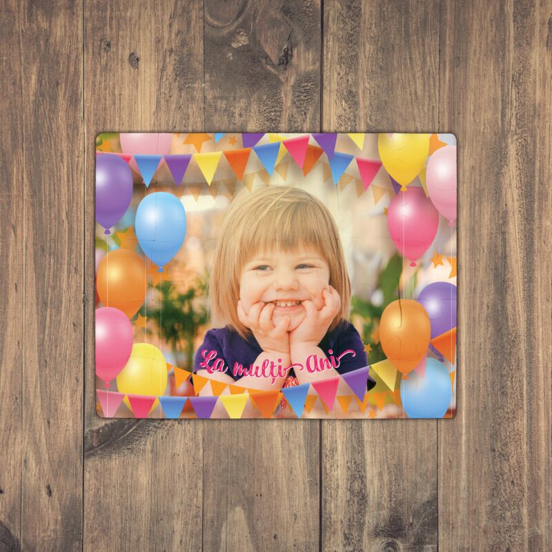 Puzzle Personalizat pentru copii - 30 de piese 19x24 cm o poza cu ornamente onomastice si text PZ023