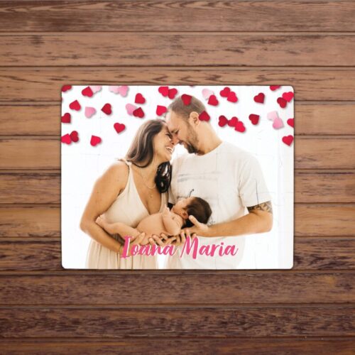 Puzzle Personalizat pentru copii - 30 de piese 19x24 cm o poza cu inimioare si text PZ025