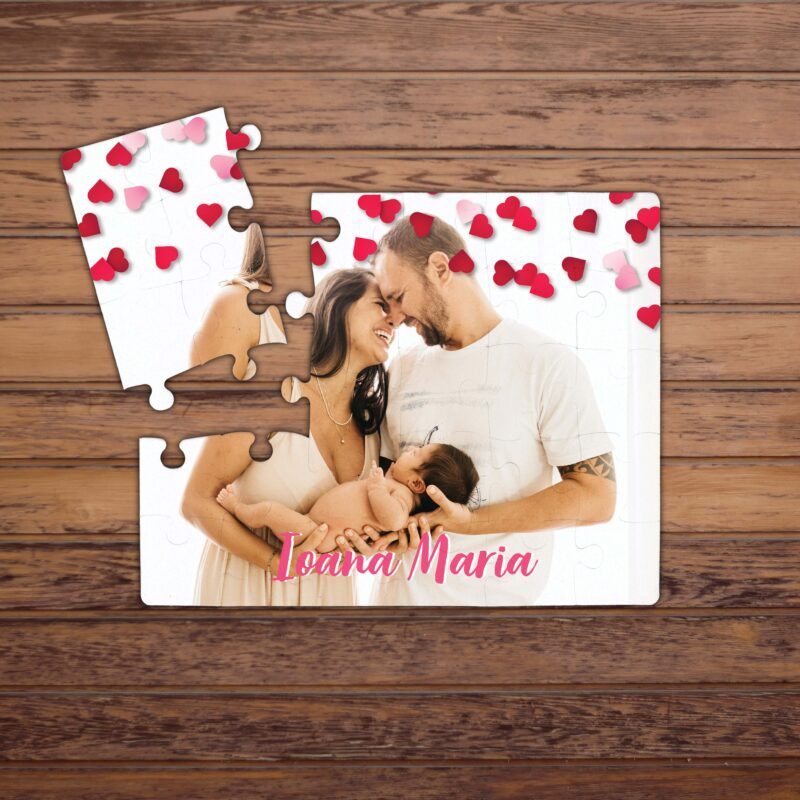 Puzzle Personalizat pentru copii - 30 de piese 19x24 cm o poza cu inimioare si text PZ025 - imagine 2