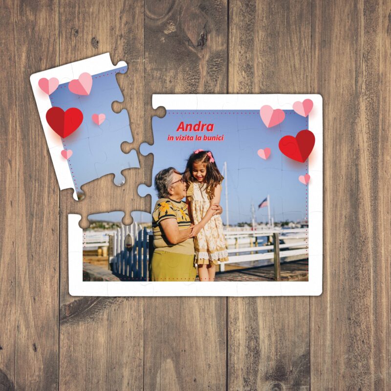 Puzzle Personalizat pentru copii - 30 de piese 19x24 cm o poza cu inimioare si text PZ028 - imagine 2
