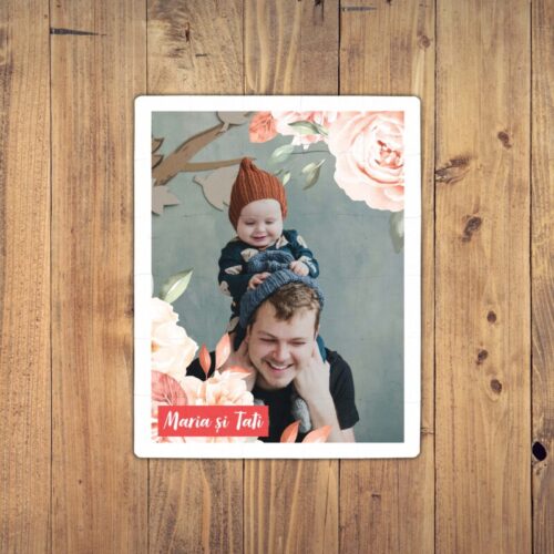 Puzzle Personalizat pentru copii - 30 de piese 19x24 cm o poza cu flori si text PZ029