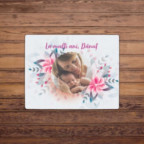 Puzzle Personalizat pentru copii - 30 de piese 19x24 cm o poza cu flori si text PZ032