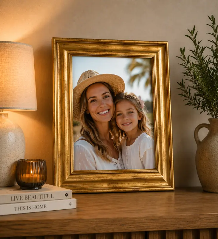 Rama Foto Aurie cu Rama Lata – Personalizare inclusă