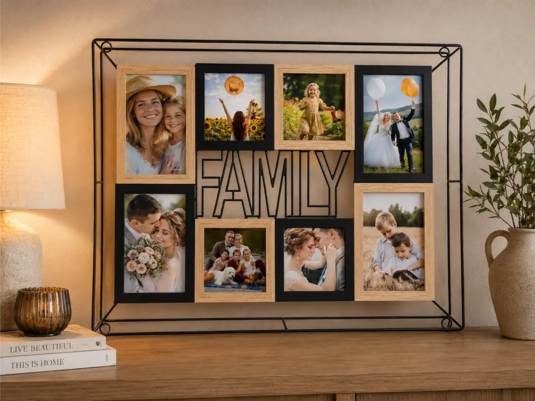 Rama Foto Colaj 8 poze cu Cadru Metalic Family – Personalizare inclusă