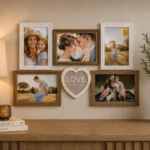 Rama Foto de Lemn Maro pentru 5 Poze LOVE IS HOME - Personalizare inclusă