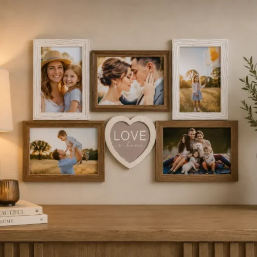 Rama Foto de Lemn Maro pentru 5 Poze LOVE IS HOME