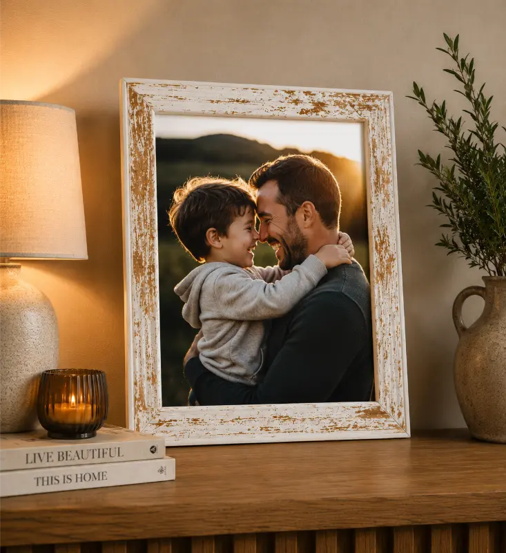 Rama Foto din Lemn Alb Brushed – Personalizare inclusă