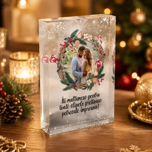 Cristal Personalizat Craciun Fericit cu poza