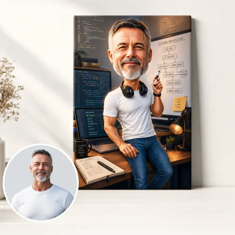 Tablou Canvas Caricatură Inginer Software