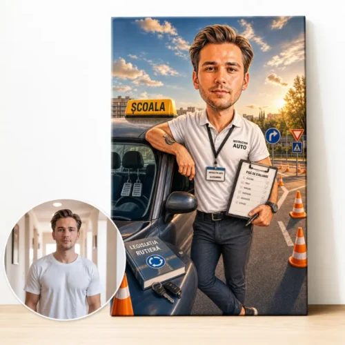 Tablou Canvas Caricatură Instructor Auto