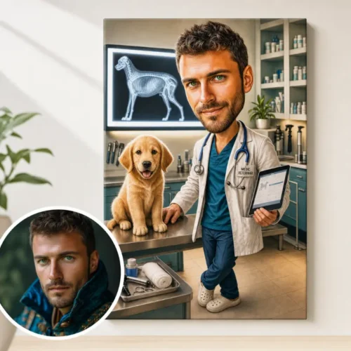 Tablou Canvas Caricatură Medic Veterinar
