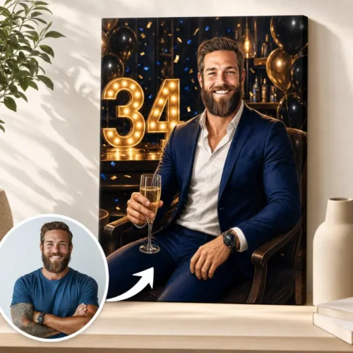 Tablou Personalizat Caricatură Aniversare 34 de ani Bărbat