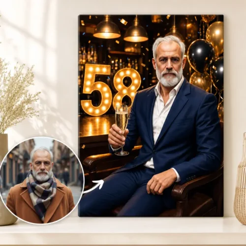 Tablou Personalizat Caricatură Aniversare 58 de ani Bărbat