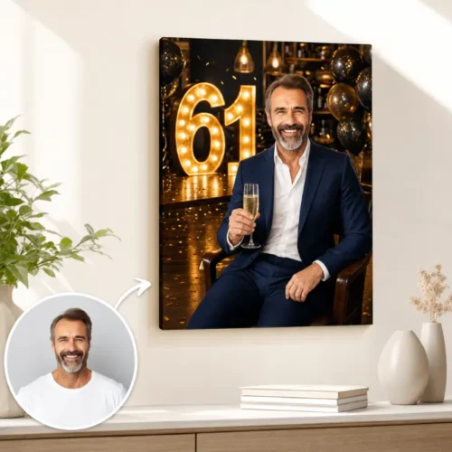 Tablou Personalizat Caricatură Aniversare 61 de ani Bărbat