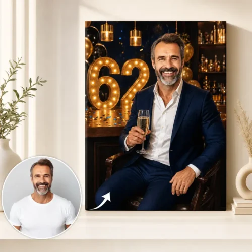 Tablou Personalizat Caricatură Aniversare 62 de ani Bărbat