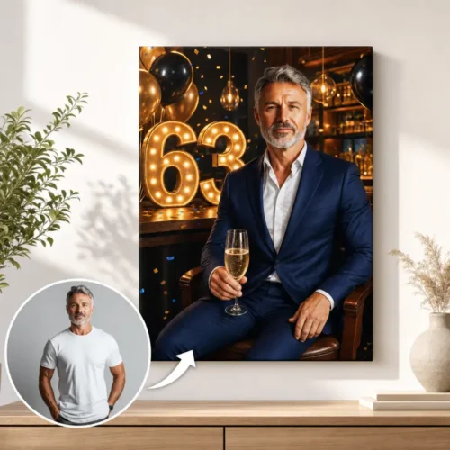 Tablou Personalizat Caricatură Aniversare 63 de ani Bărbat