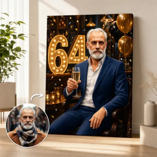 Tablou Personalizat Caricatură Aniversare 64 de ani Bărbat