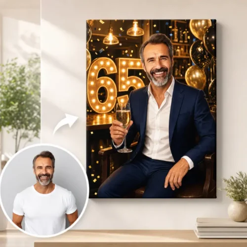 Tablou Personalizat Caricatură Aniversare 65 de ani Bărbat